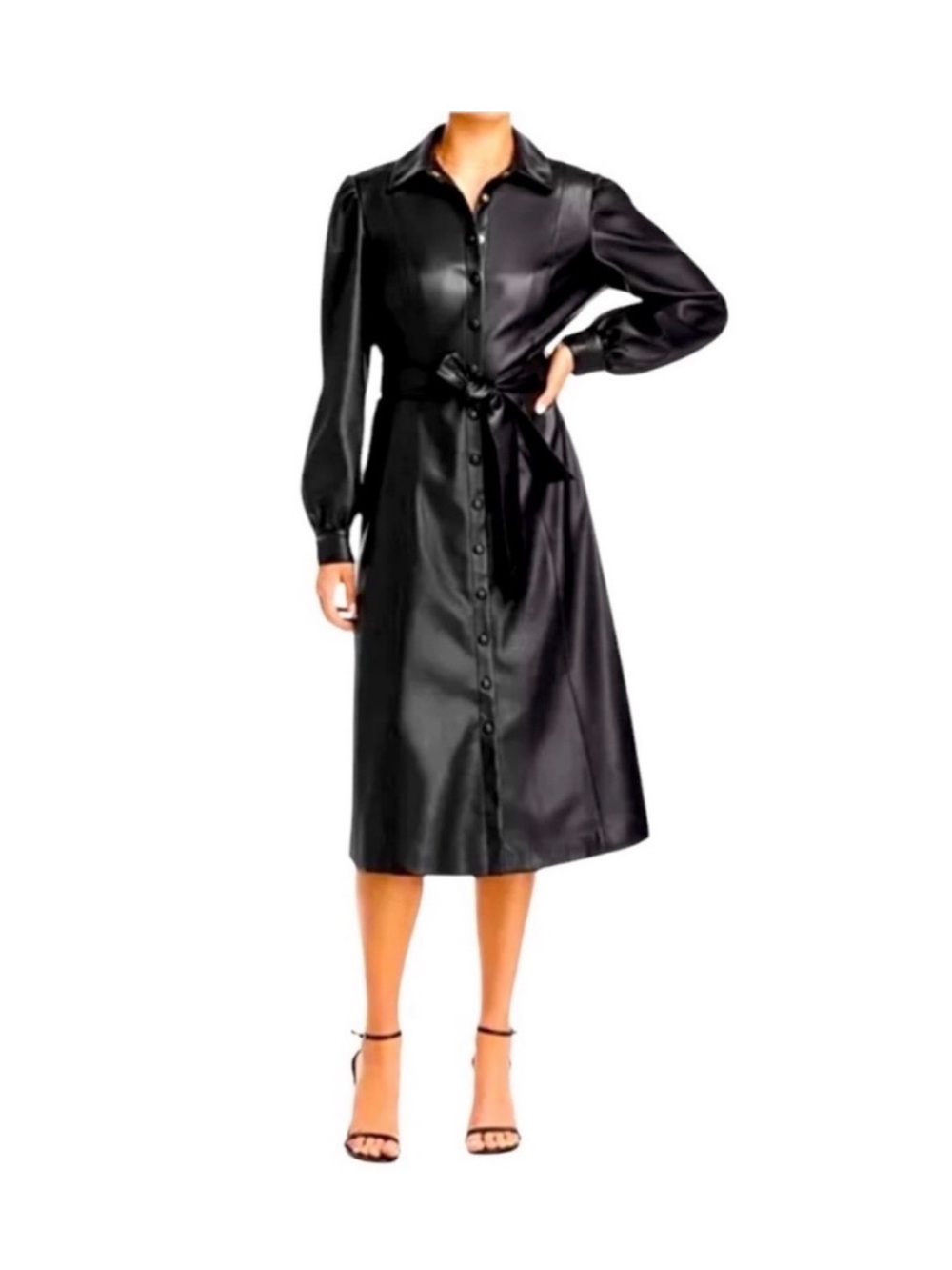 Evereve Black Faux Leather Belted Trench Coat